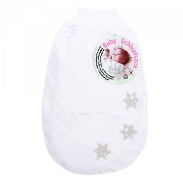 babybay Schlupfsack Organic Cotton mit Gurtschlitz, weiß Applikation kleine Sterne perlgrau Sterne weiß