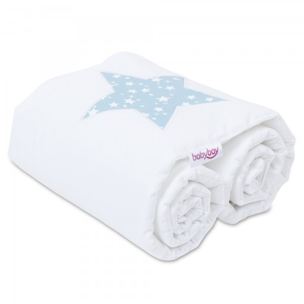babybay Nestchen Piqué passend für Modell Maxi, Boxspring, Comfort und Comfort Plus, weiß Applikation Stern azurblau Sterne weiß