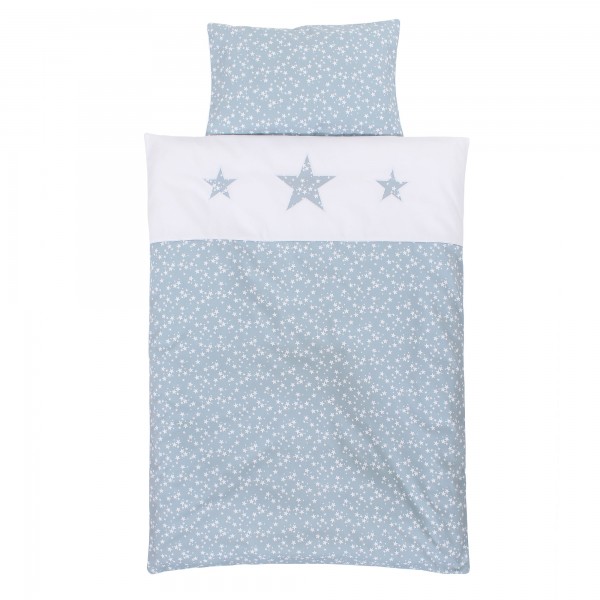 babybay Kinderbettwäsche Piqué, azurblau Sterne weiß mit Applikation Stern